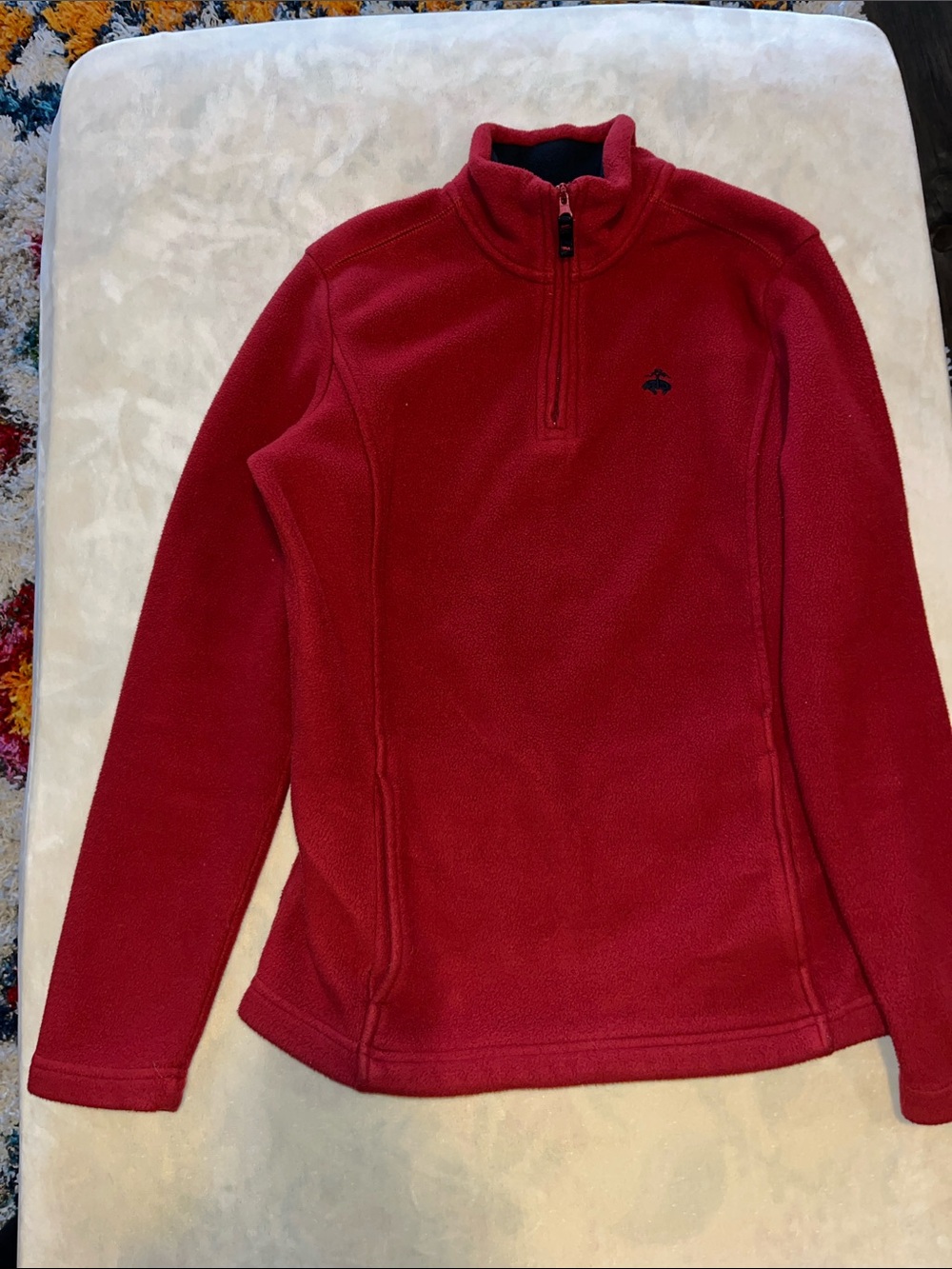 Brooks Brothers Navy Fleece Half-Zip with Red Collar Trim